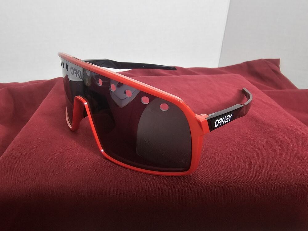 Oakley Sutro Shield Cycling Sunglasses Red Frame Black Mirrored Lens UV400